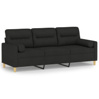 Produktbild för 3-sitssoffa med prydnadskuddar svart 180 cm tyg