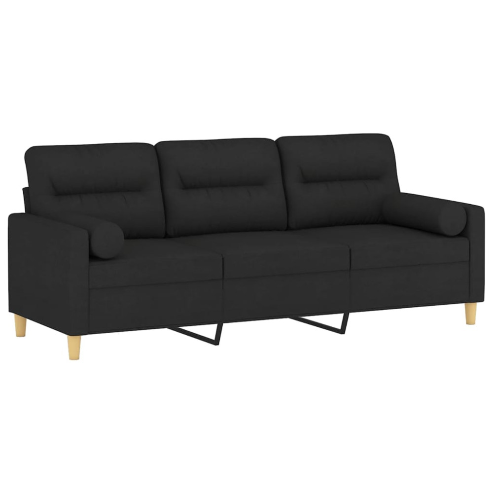 Produktbild för 3-sitssoffa med prydnadskuddar svart 180 cm tyg