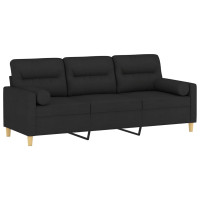 Produktbild för 3-sitssoffa med prydnadskuddar svart 180 cm tyg