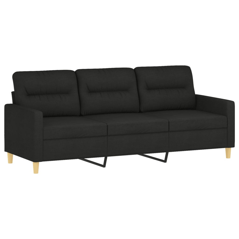 Produktbild för 3-sitssoffa med prydnadskuddar svart 180 cm tyg