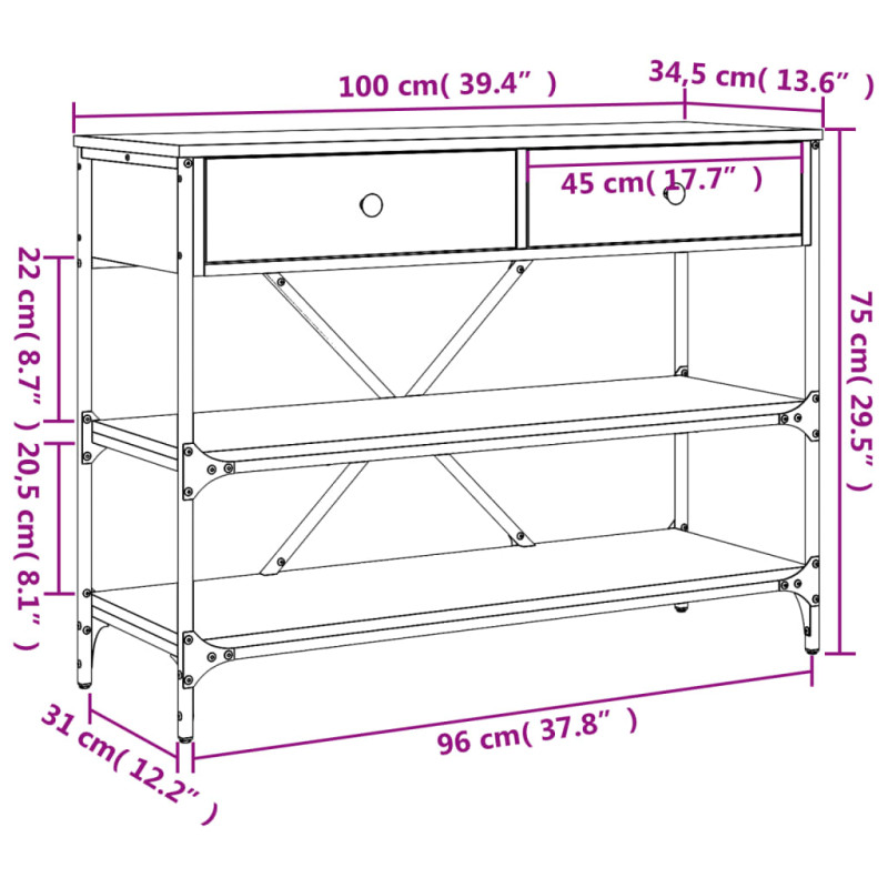 Produktbild för Konsolbord med lådor och hyllor grå sonoma konstruerat trä