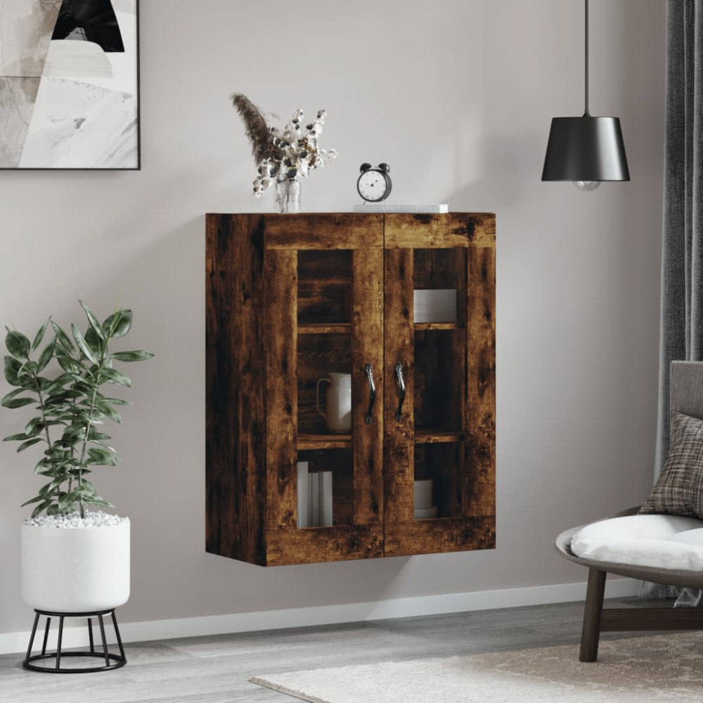 Produktbild för Väggskåp rökfärgad ek 69,5x34x90 cm konstruerat trä