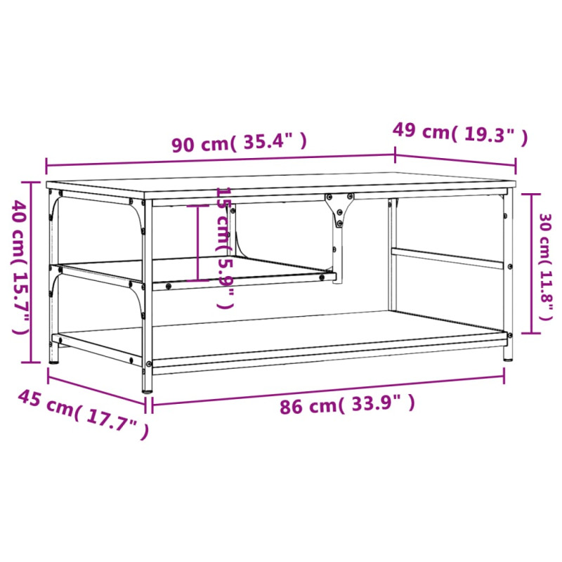 Produktbild för Soffbord sonoma-ek 90x49x40 cm konstruerat trä
