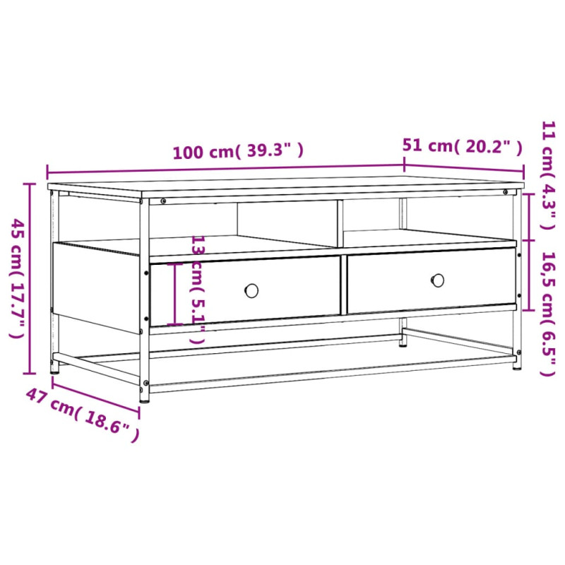 Produktbild för Soffbord svart 100x51x45 cm konstruerat trä