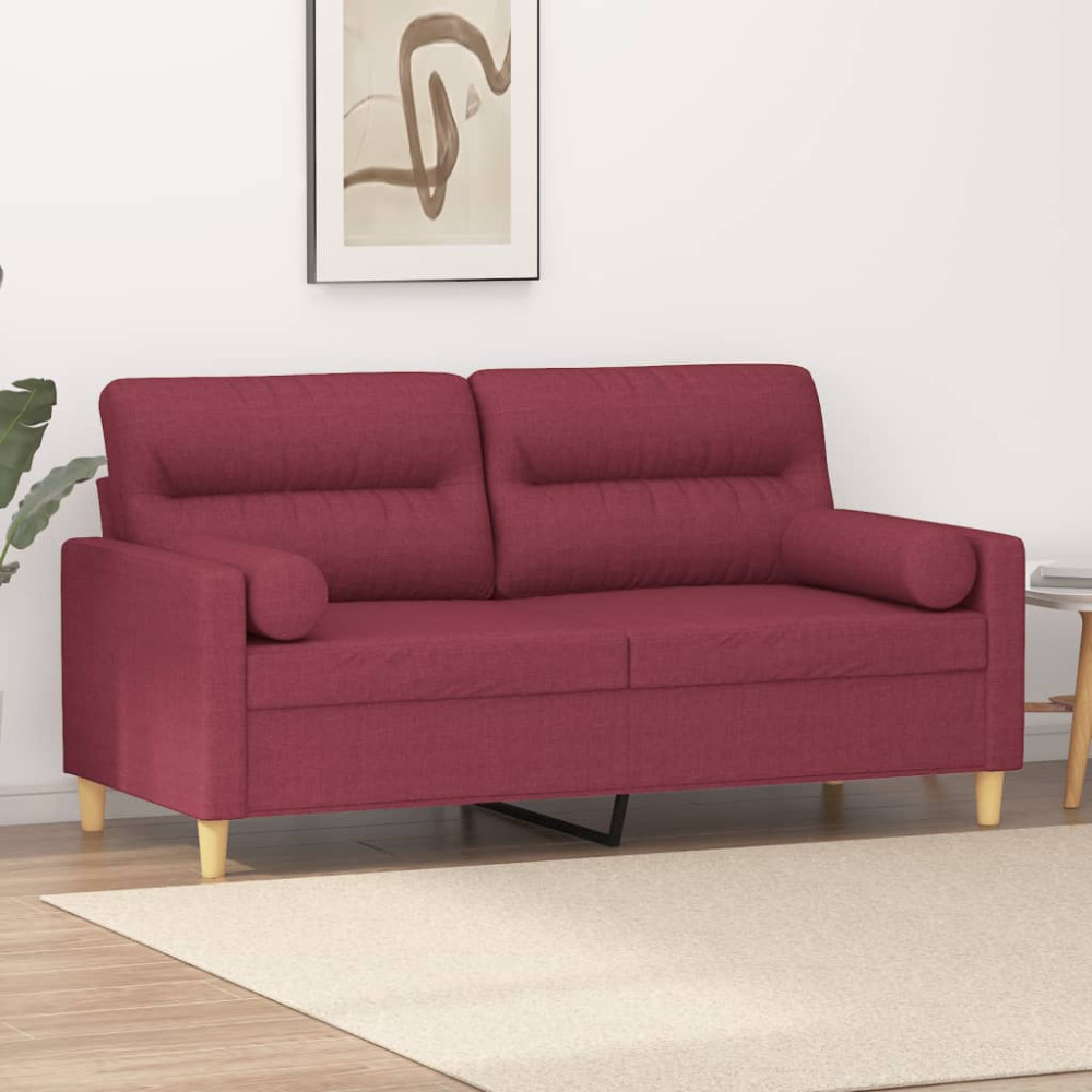 Produktbild för 2-sits soffa med prydnadskuddar vinröd 140 cm tyg