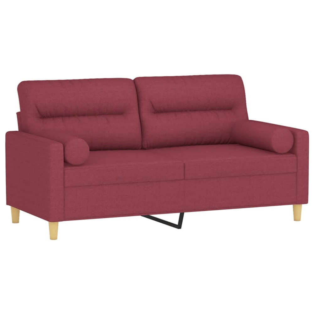 Produktbild för 2-sits soffa med prydnadskuddar vinröd 140 cm tyg