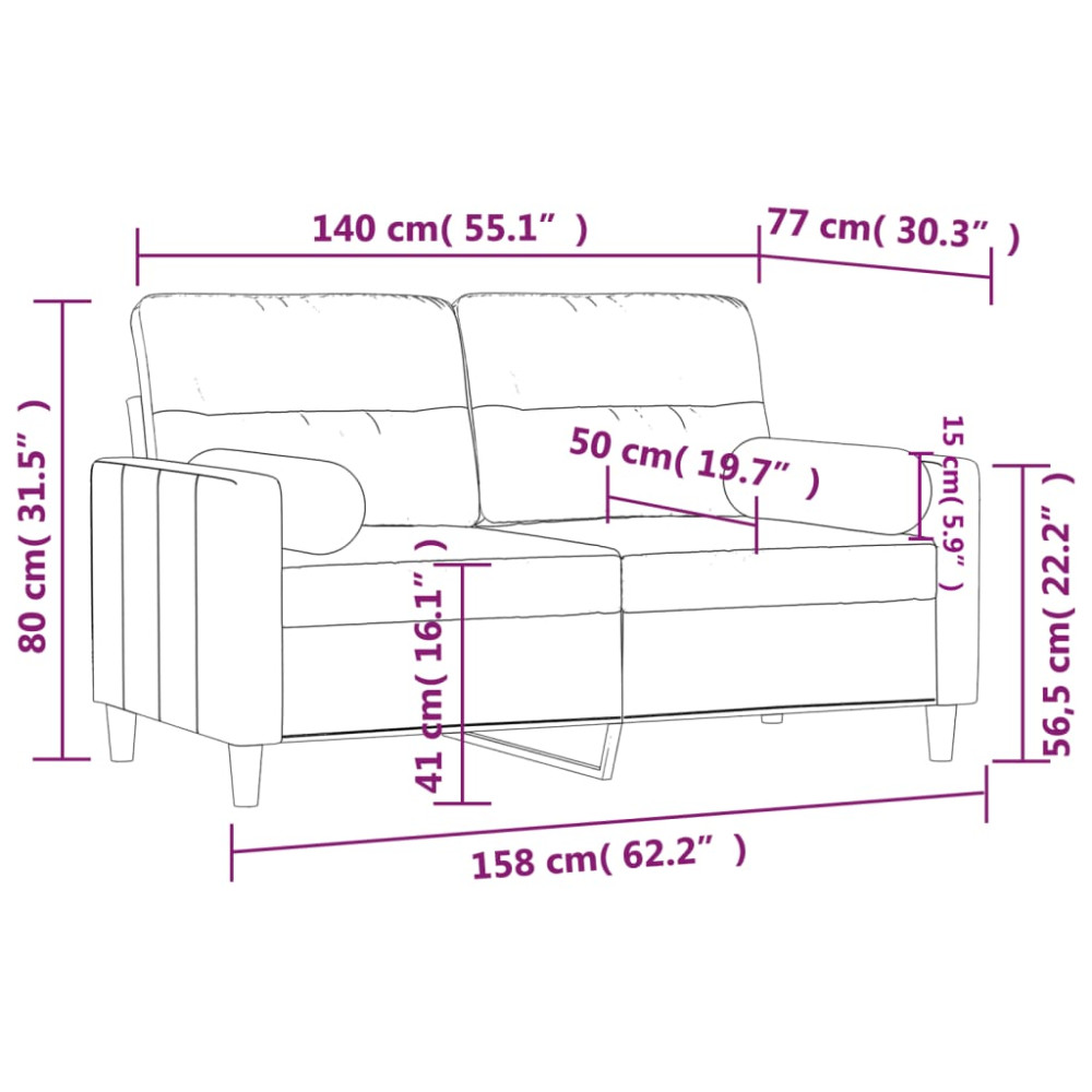 Produktbild för 2-sits soffa med prydnadskuddar vinröd 140 cm tyg