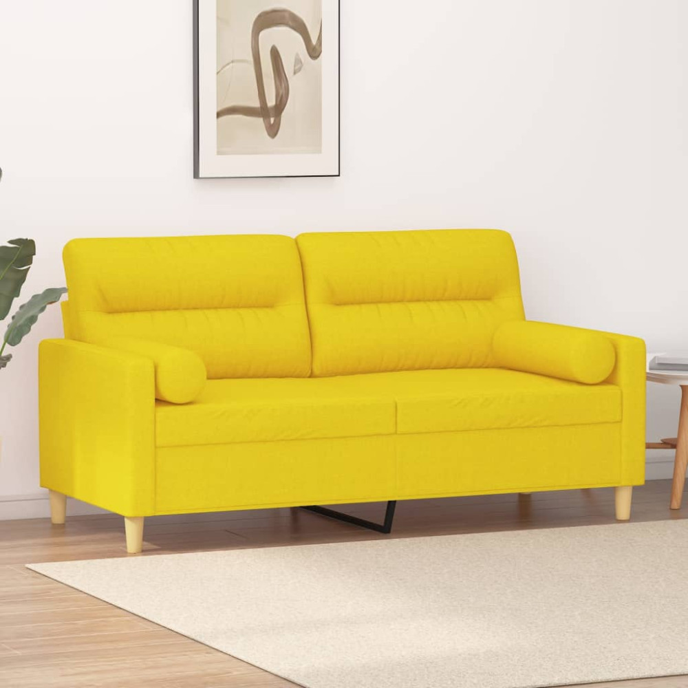Produktbild för 2-sits soffa med prydnadskuddar ljusgul 140 cm tyg