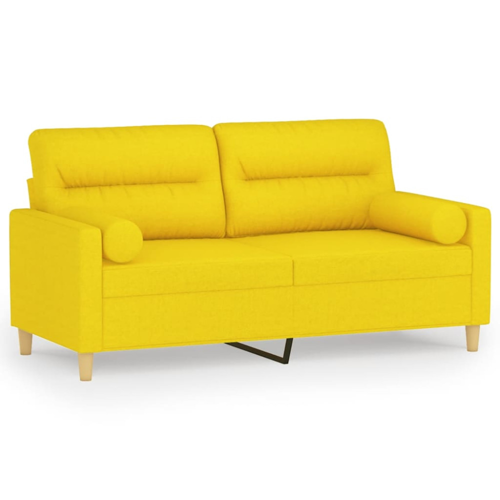 Produktbild för 2-sits soffa med prydnadskuddar ljusgul 140 cm tyg