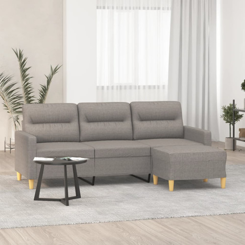 vidaXL 3-sitssoffa med fotpall taupe 180 cm tyg