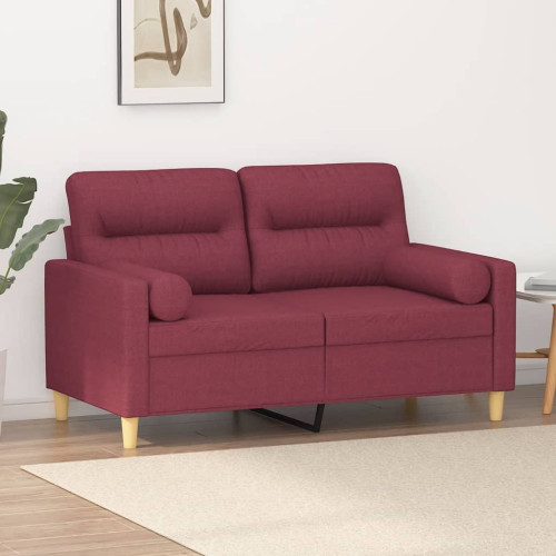 vidaXL 2-sits soffa med prydnadskuddar vinröd 120 cm tyg