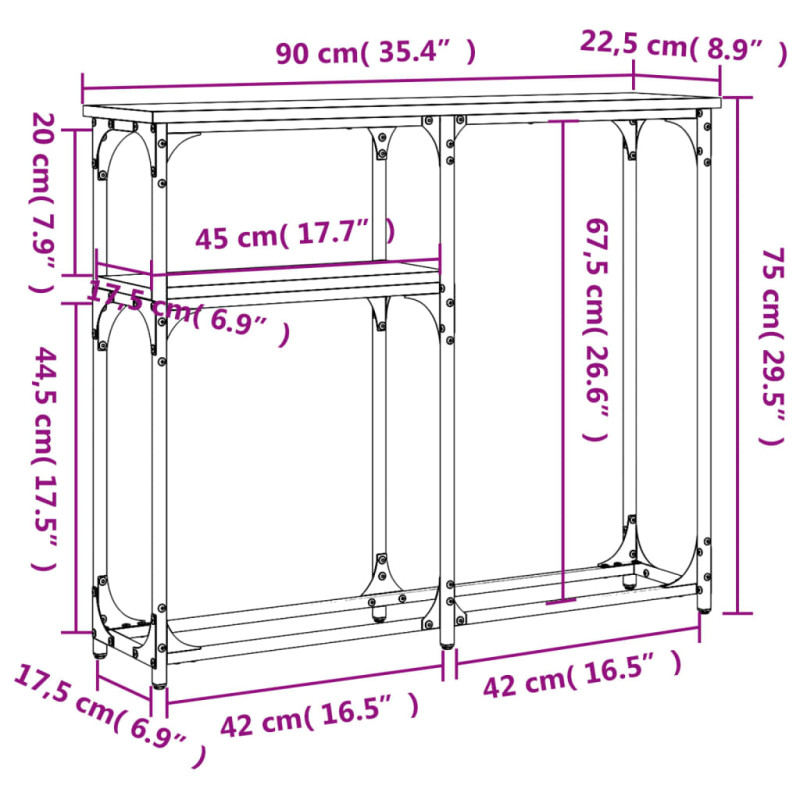 Produktbild för Avlastningsbord rökfärgad ek 90x22,5x75 cm konstruerat trä