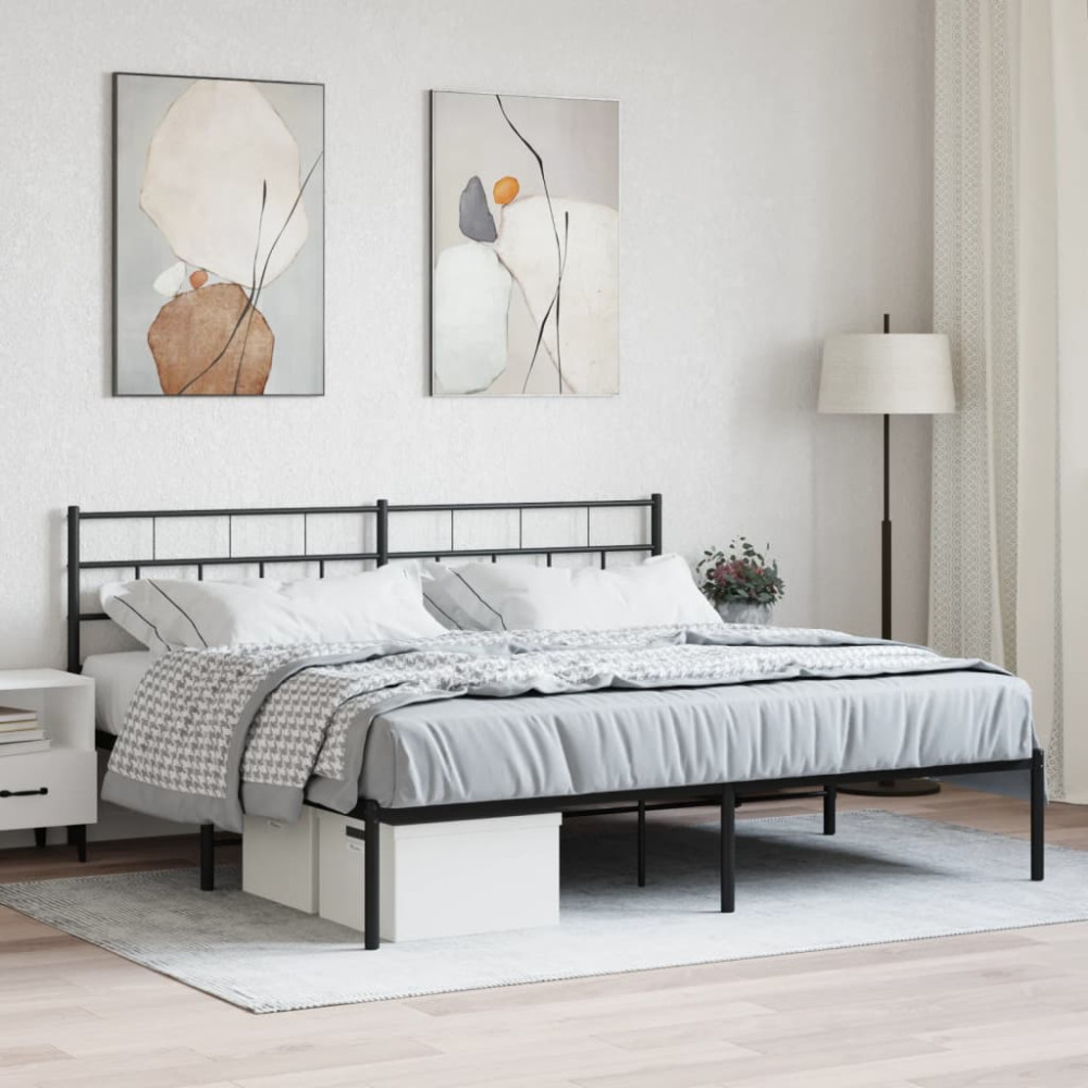 Produktbild för Sängram med huvudgavel metall svart 183x213 cm