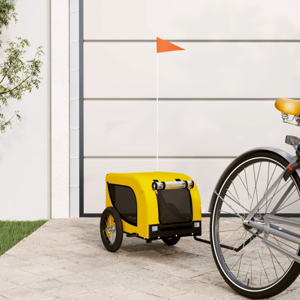 Produktbild för Cykelvagn för djur gul och svart oxfordtyg och järn