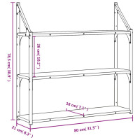 Produktbild för Vägghylla 3 hyllor svart 80x21x78,5 cm konstruerat trä