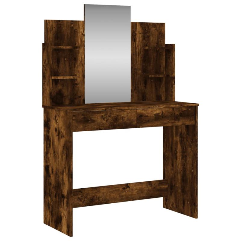 Produktbild för Sminkbord med spegel rökfärgad ek 96x39x142 cm