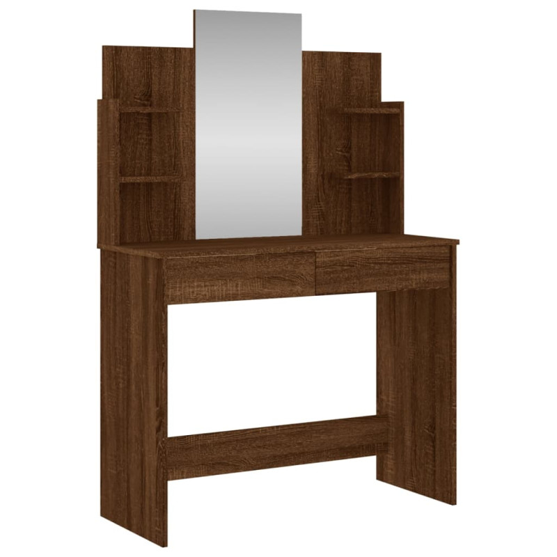 Produktbild för Sminkbord med spegel brun ek 96x39x142 cm