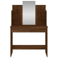 Miniatyr av produktbild för Sminkbord med spegel brun ek 96x39x142 cm