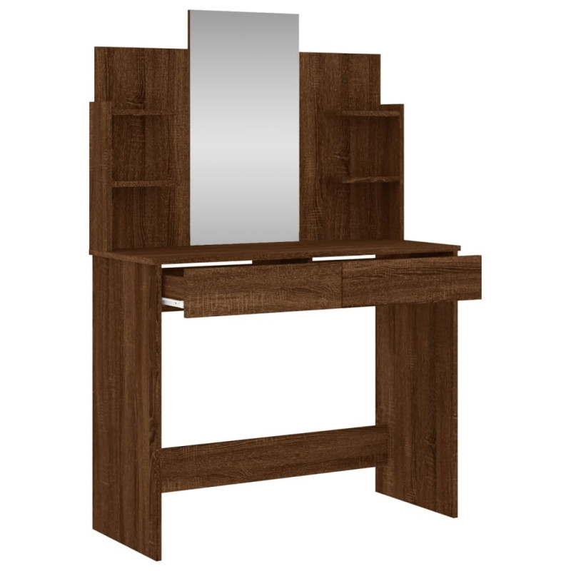 Produktbild för Sminkbord med spegel brun ek 96x39x142 cm