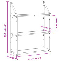 Produktbild för Vägghylla 3 hyllor rökfärgad ek 60x21x78,5 cm konstruerat trä