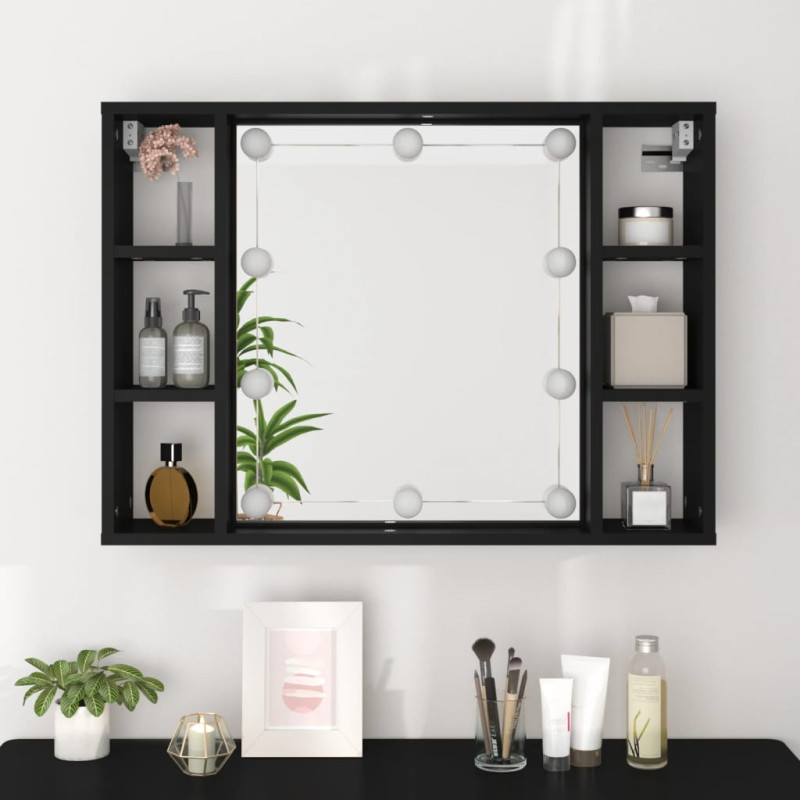 Produktbild för Spegelskåp med LED svart 76x15x55 cm