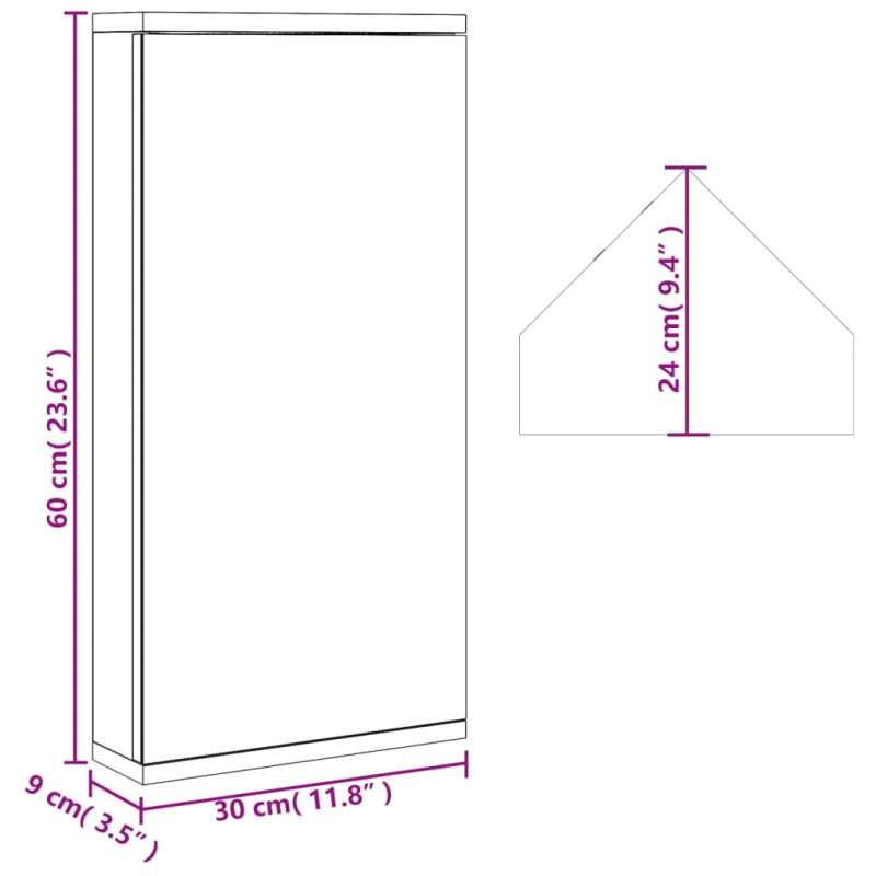 Produktbild för Spegelskåp hörn grå 30x24x60 cm