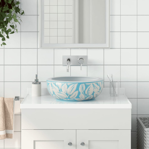 vidaXL Handfat vit och blå rund Φ41x14 cm keramik