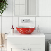 Produktbild för Handfat vit och röd rund Φ41x14 cm keramik