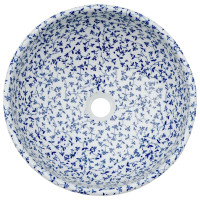 Produktbild för Handfat vit och blå rund Φ41x14 cm keramik