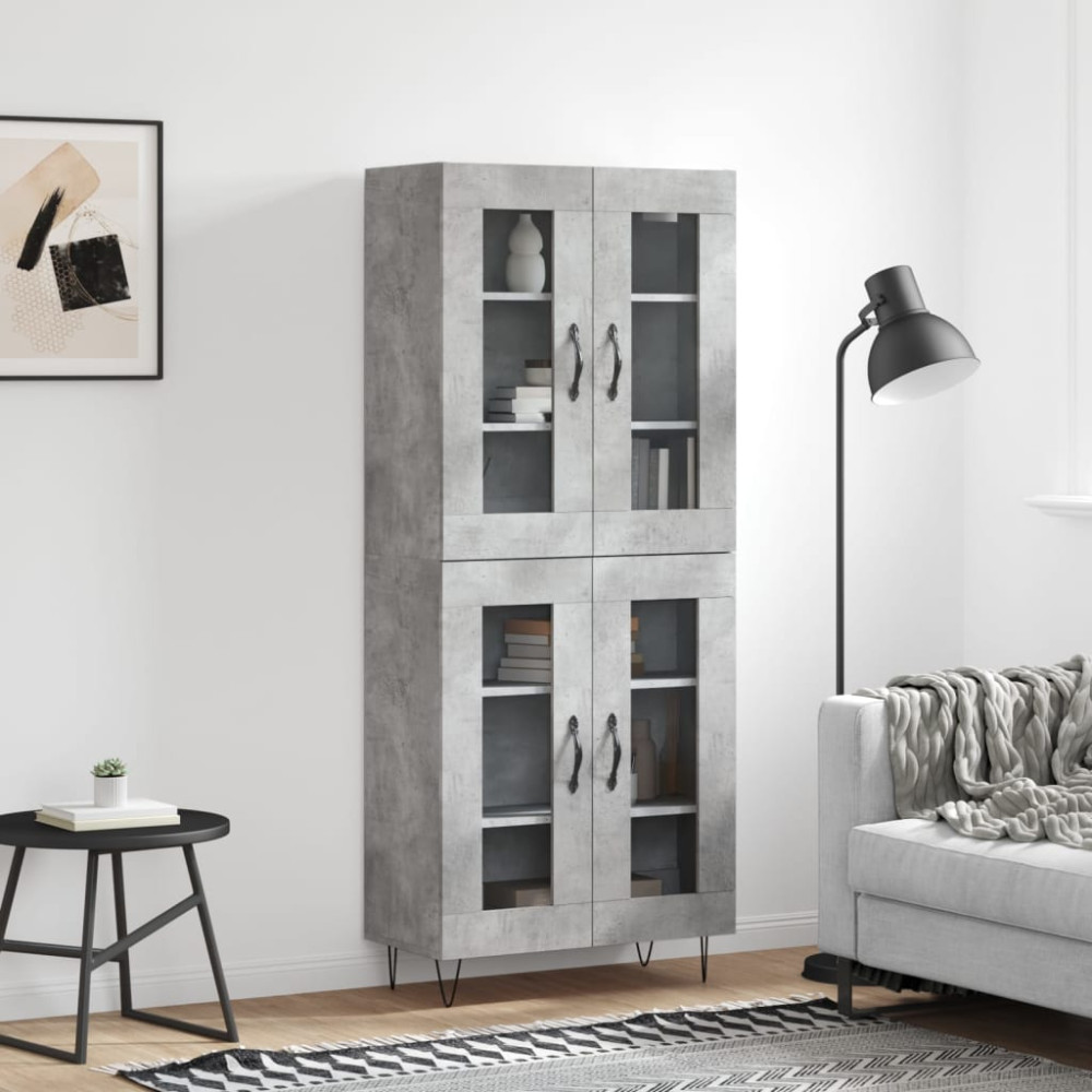 Produktbild för Högskåp betonggrå 69,5x34x180 cm konstruerat trä
