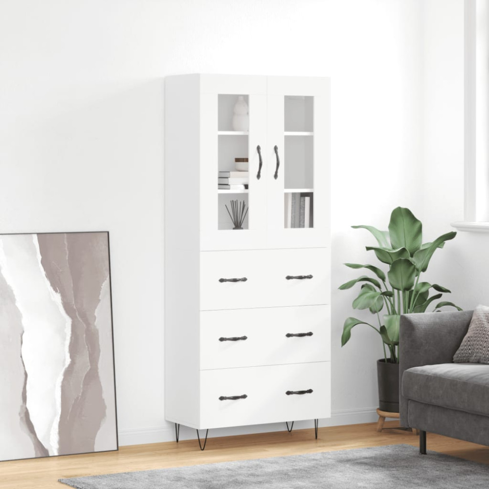 Produktbild för Högskåp vit 69,5x34x180 cm konstruerat trä