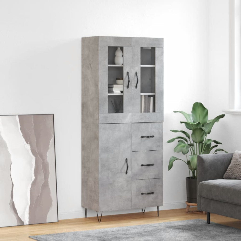 Produktbild för Högskåp betonggrå 69,5x34x180 cm konstruerat trä