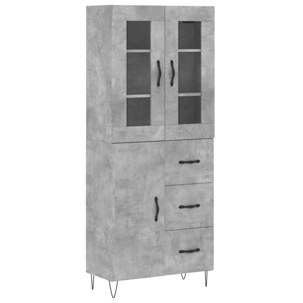 Produktbild för Högskåp betonggrå 69,5x34x180 cm konstruerat trä