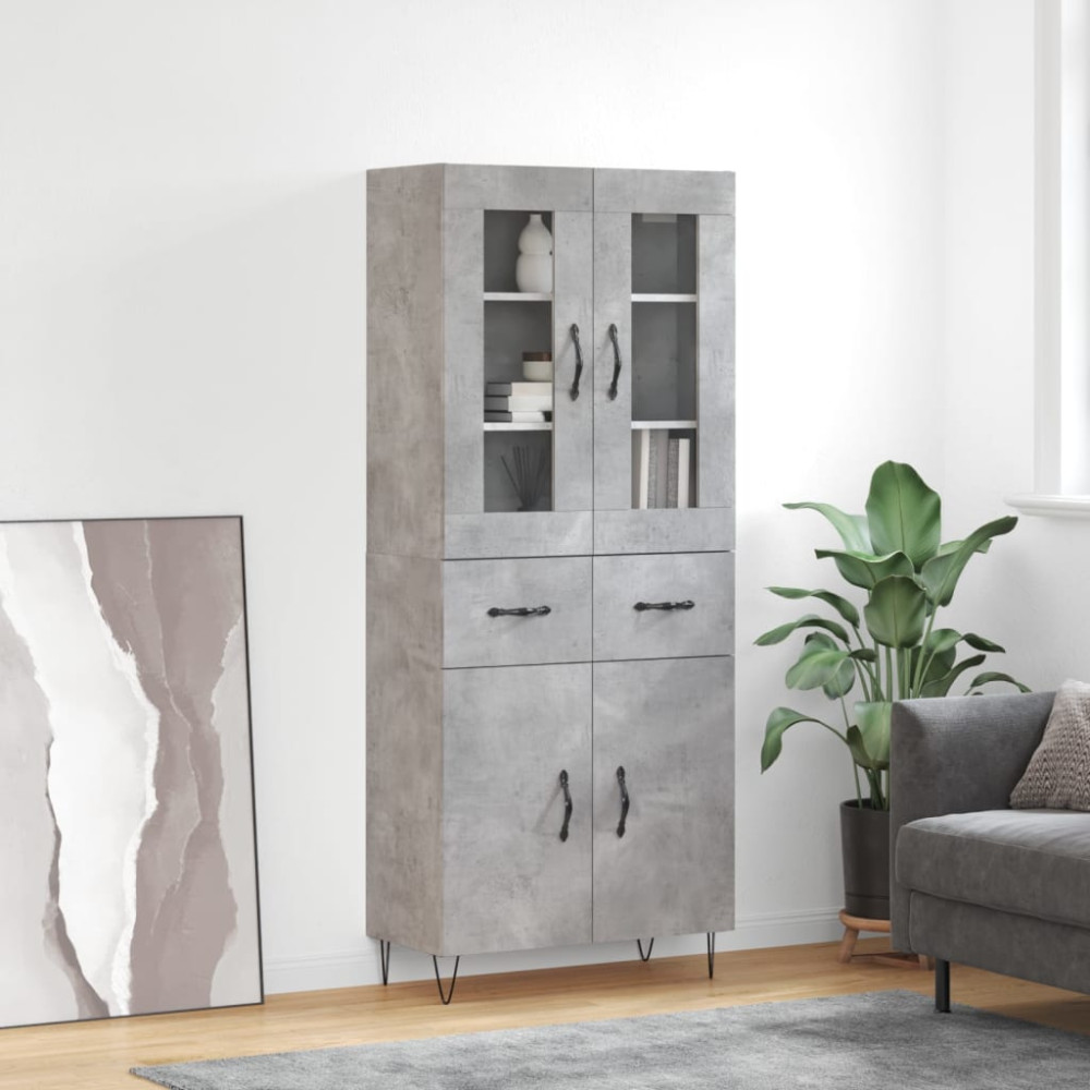 Produktbild för Högskåp betonggrå 69,5x34x180 cm konstruerat trä