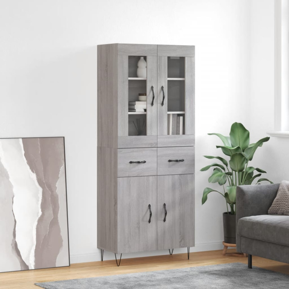 Produktbild för Högskåp Grå Sonoma 69,5x34x180 cm konstruerat trä