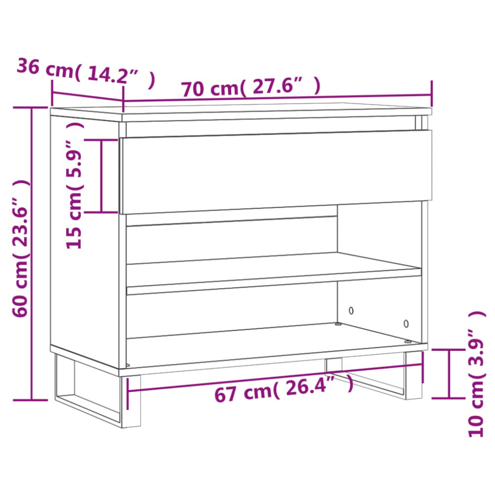 Produktbild för Skoskåp betonggrå 70x36x60 cm konstruerat trä