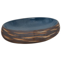 Produktbild för Handfat brun och blå oval 59x40x15 cm keramik