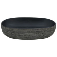 Produktbild för Handfat grå och svart oval 59x40x14 cm keramik