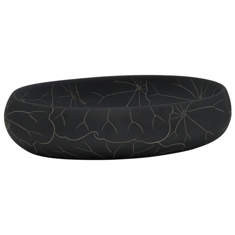 Produktbild för Handfat svart oval 59x40x15 cm keramik
