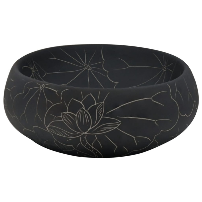 Produktbild för Handfat svart oval 59x40x15 cm keramik