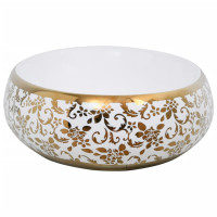 Produktbild för Handfat vit och guld oval 59x40x15 cm keramik
