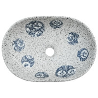 Miniatyr av produktbild för Handfat grå och blå oval 47x33x13 cm keramik