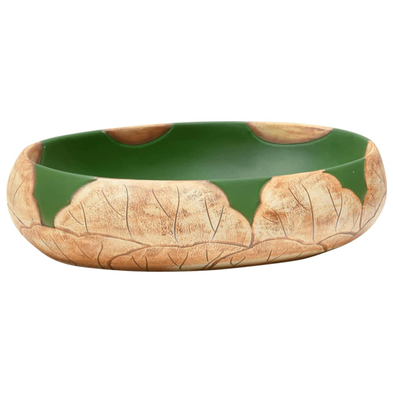 Produktbild för Handfat grön och brun oval 59x40x15 cm keramik