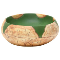 Miniatyr av produktbild för Handfat grön och brun oval 59x40x15 cm keramik