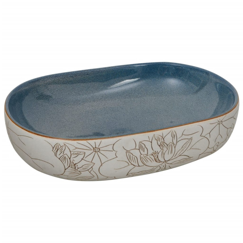 Produktbild för Handfat sand och blå oval 59x40x14 cm keramik