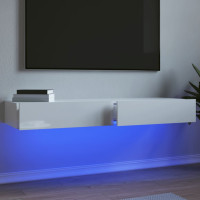 Miniatyr av produktbild för Tv-bänkar med LED-belysning 2 st vit högglans 60x35x15,5 cm