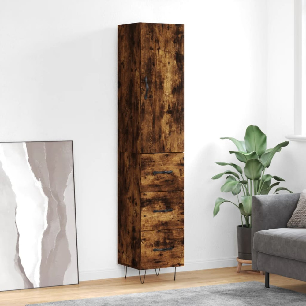 Produktbild för Högskåp rökfärgad ek 34,5x34x180 cm konstruerat trä