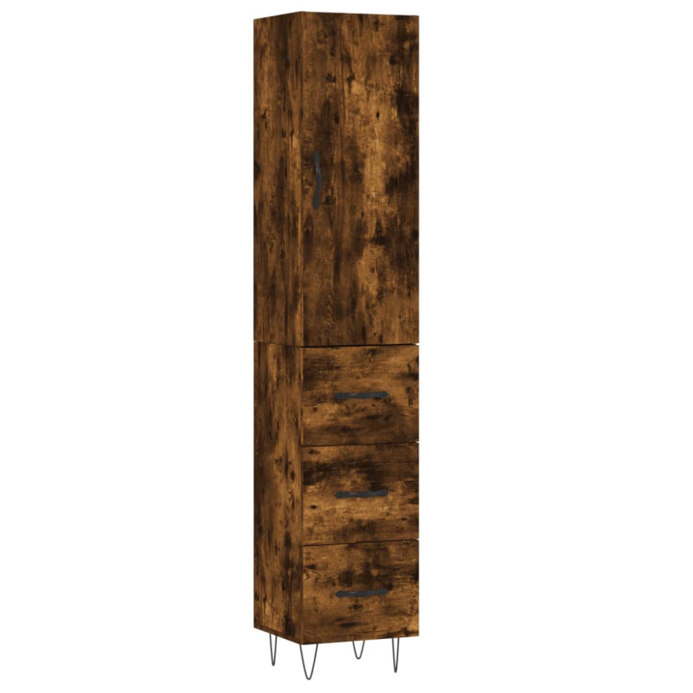 Produktbild för Högskåp rökfärgad ek 34,5x34x180 cm konstruerat trä