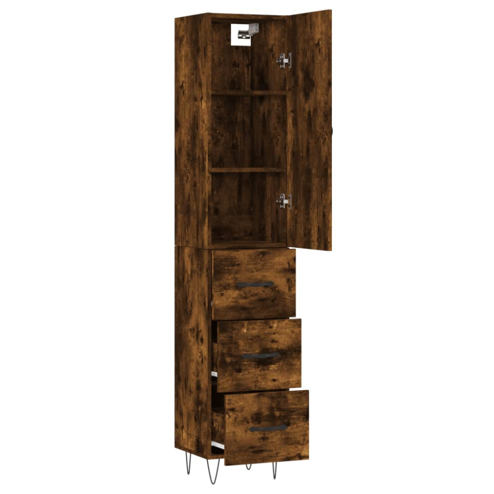 Produktbild för Högskåp rökfärgad ek 34,5x34x180 cm konstruerat trä