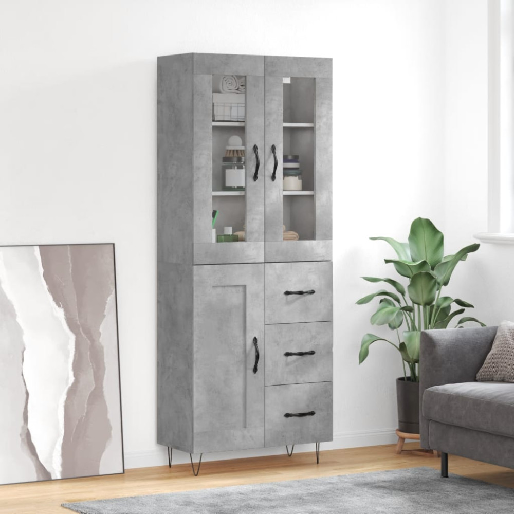 Produktbild för Högskåp betonggrå 69,5x34x180 cm konstruerat trä
